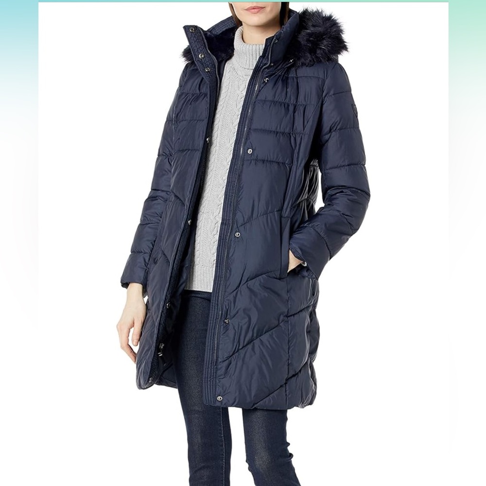 Larry Levine Navy Puffer Coat